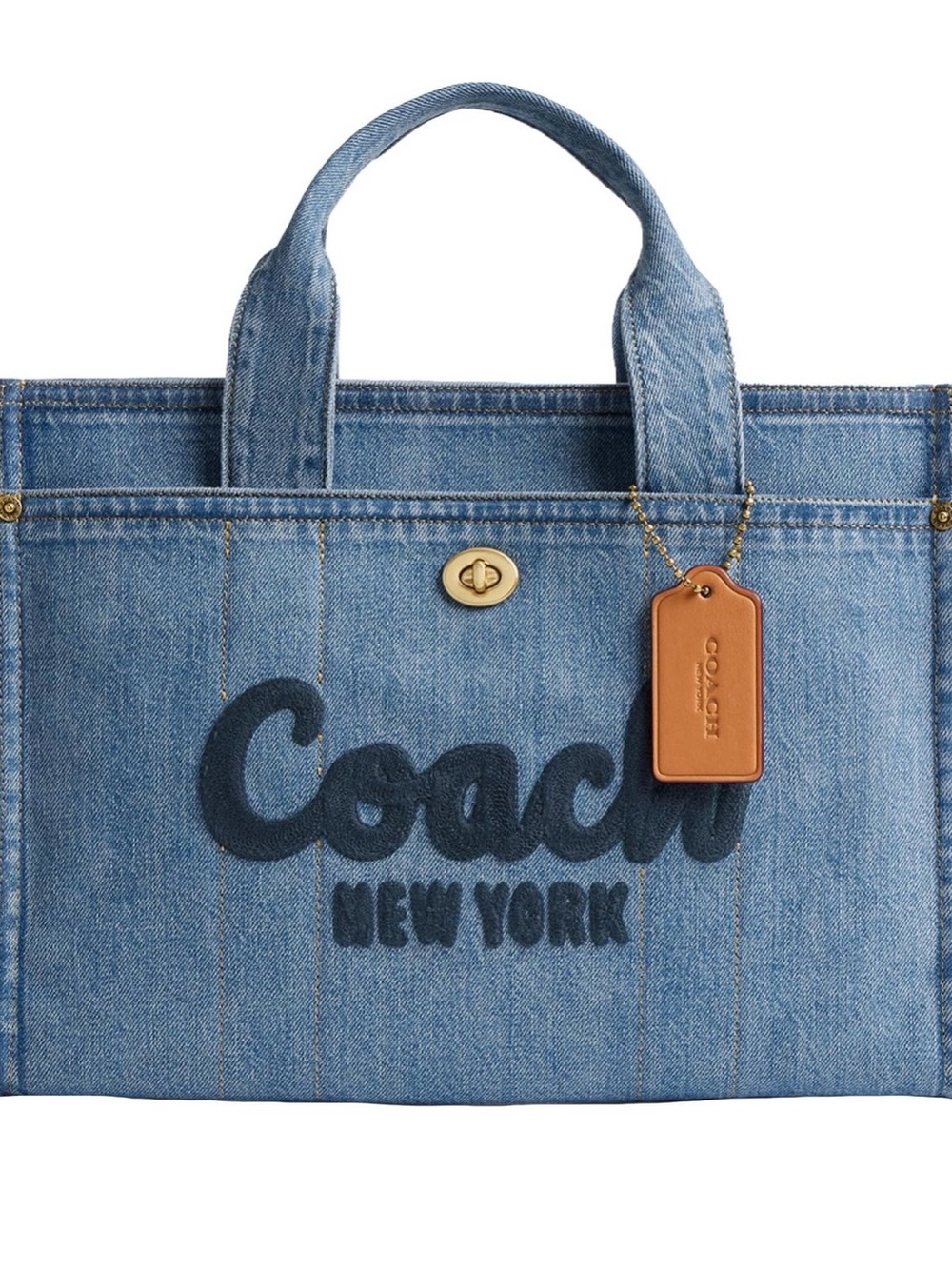 Coach Denim Tote in Blue with Brown Leather Tag - Picture 2 of 7